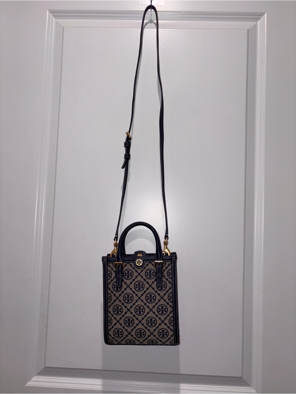 navy blue Tory Burch T Monogram Jacquard Mini Tote